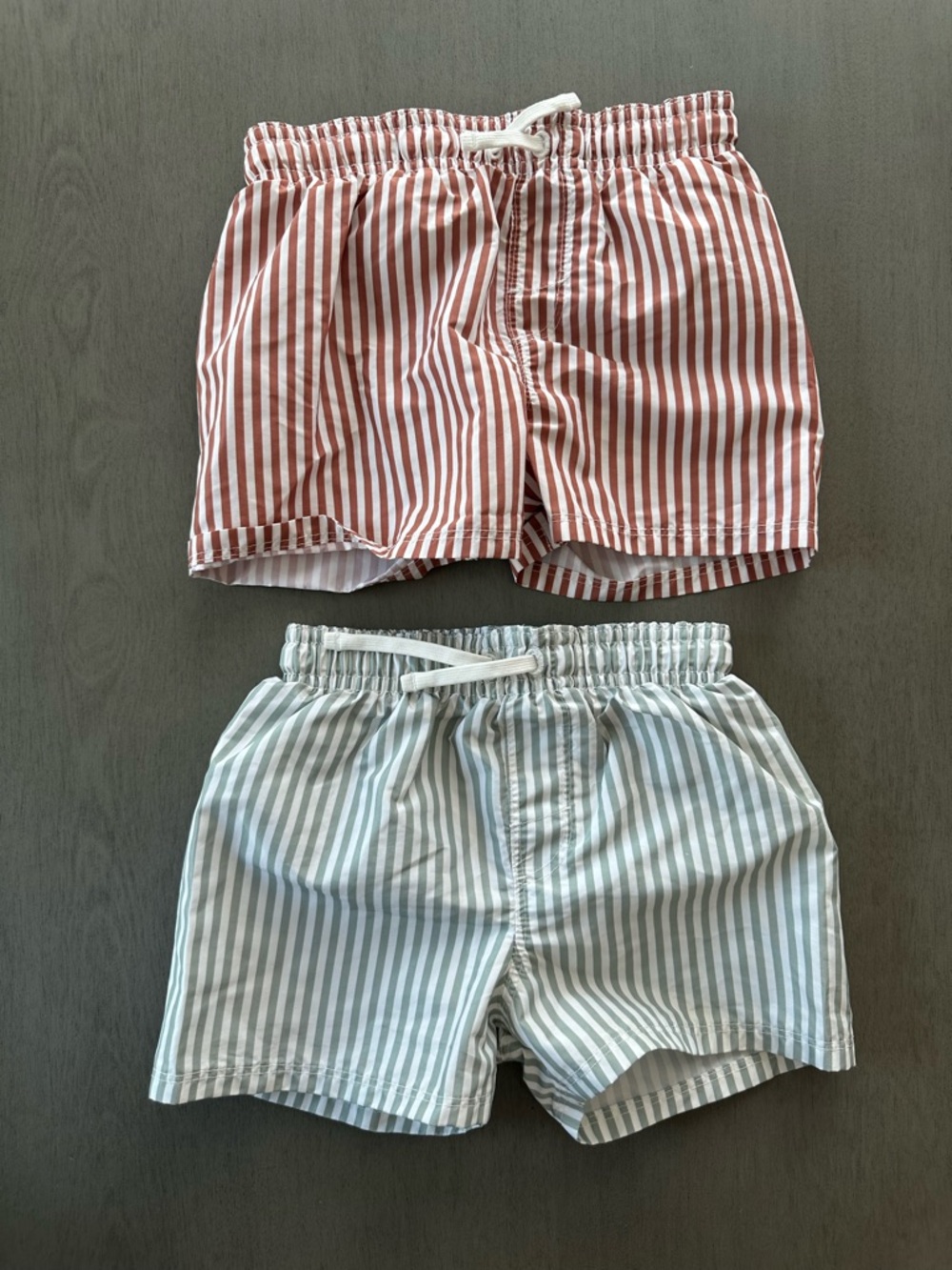 H&M Striped Swim Shorts Set - Rust & Light Green - 18m-2T